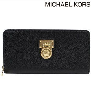 Michael Kors Hamilton Lock Pebble Leather Wallet Traveler Large Zippy Clutch Zip